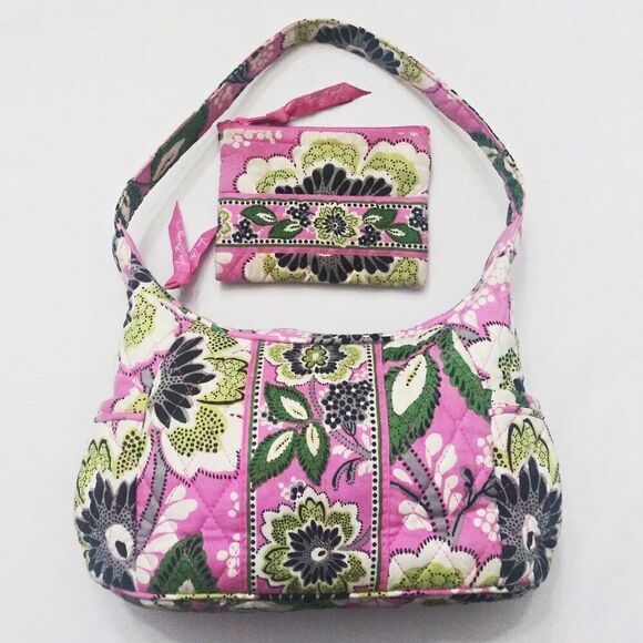 VERA BRADLEY Retired Priscilla Pink Floral Sophie Hobo Shoulder Bag & Coin Purse - Picture 2 of 9